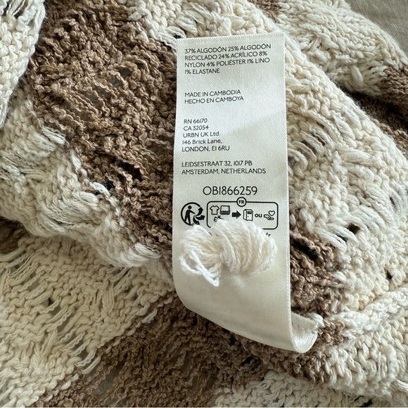 Anthropologie Pilcro Long Line Stitch Sweater Brown & White Striped Loose Knit - Picture 8 of 10